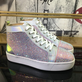 Christian Louboutin Louis Flat High-Top Women Sneakers Crystals Embellished Multicolor