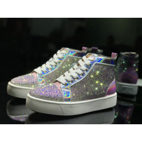 Christian Louboutin Louis Flat High-Top Sneakers Crystals Embellished Iridescent Leather Pink