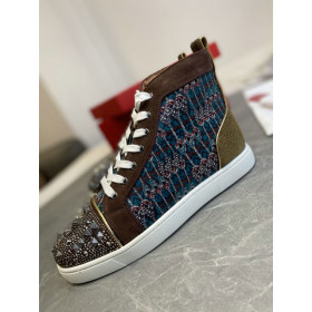 Christian Louboutin Louis Flat High-top Sneakers Canvas and Suede Spikes 'Version Multi'