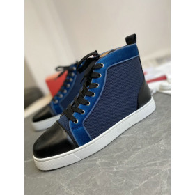 Christian Louboutin Louis High-Top Sneakers Calf Leather and Velvet Black Blue