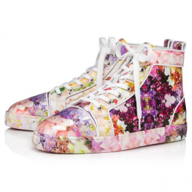 Christian Louboutin Louis High-Top Sneakers Crepe Satin Blooming Print Multicolor