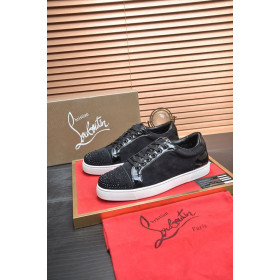 Christian Louboutin Louis Junior Crystal Embellished Sneakers Suede Black