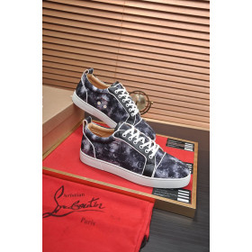 Christian Louboutin Louis Junior Low-top Sneakers Allover Logo Fabric Black