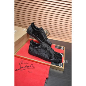 Christian Louboutin Louis Junior Orlato Sneakers Velvet River Crystals Black