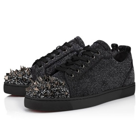 Christian Louboutin Louis Junior P Pik Pik Strass Sneakers Suede Leather Comete And Strass Black