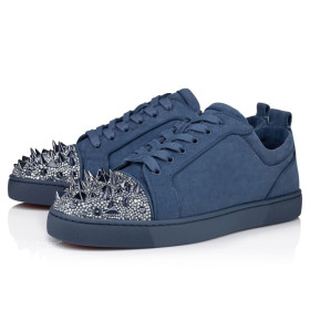 Christian Louboutin Louis Junior P Pik Pik Strass Sneakers Veau Velours And Strass Spikes Denim