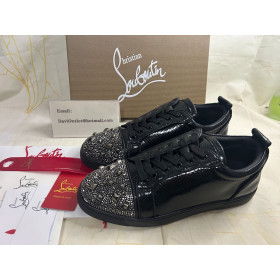 Christian Louboutin Louis Junior P Strass Eternity Sneakers Metallic Suede And Spikes Black