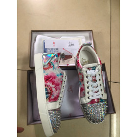 Christian Louboutin Louis Junior Spike Low Top Men Sneakers Laminated Leather Floral Print