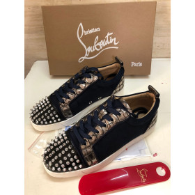 Christian Louboutin Louis Junior Spike Low Top Women Sneakers Leather and Veau Velours Black