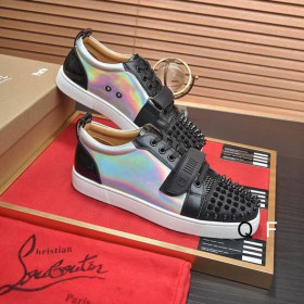 Christian Louboutin Louis Junior Spikes Cap-Toe Sneakers Leather Black
