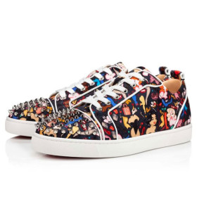 Christian Louboutin Louis Junior Spikes Orlato Black Multi Crepe Satin