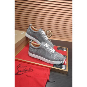 Christian Louboutin Louis Junior Spikes Orlato Sneakers Monochrome Canvas Gray