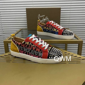 Christian Louboutin Louis Junior Spikes Orlato Flat Sneakers Suede and Leather Multi