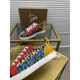 Christian Louboutin Louis Junior Spikes Orlato Flat Sneakers Suede and Leather Multi