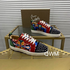 Christian Louboutin Louis Junior Spikes Orlato Flat Sneakers Suede Multicolor