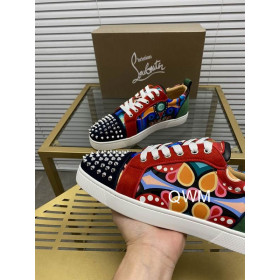 Christian Louboutin Louis Junior Spikes Orlato Flat Sneakers Suede Multicolor