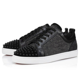Christian Louboutin Louis Junior Spikes Orlato Sneakers Veau Velours Linen And Spikes Black