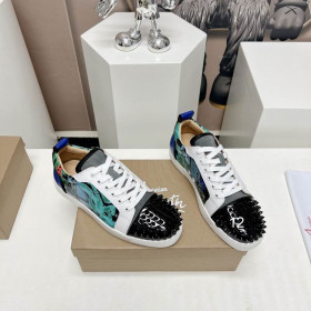 Christian Louboutin Louis Junior Spikes Orlato Sneakers Calfskin and Patent Leather Multicolor