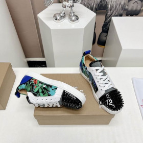 Christian Louboutin Louis Junior Spikes Orlato Sneakers Calfskin and Patent Leather Multicolor