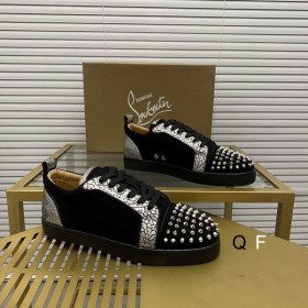 Christian Louboutin Louis Junior Spikes Orlato Sneakers Leather and Suede Black