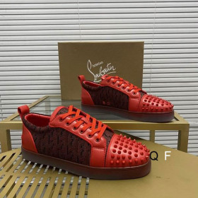Christian Louboutin Louis Junior Spikes Orlato Sneakers Monogram-jacquard Calfskin Red
