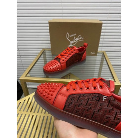 Christian Louboutin Louis Junior Spikes Orlato Sneakers Monogram-jacquard Calfskin Red