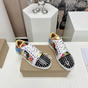Christian Louboutin Louis Junior Spikes Orlato Sneakers Suede and Patent Leather Multicolor