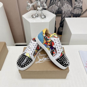 Christian Louboutin Louis Junior Spikes Orlato Sneakers Suede and Patent Leather Multicolor