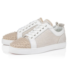 Christian Louboutin Louis Junior Spikes Orlato Sneakers Veau Velours And Damier Canva Natural