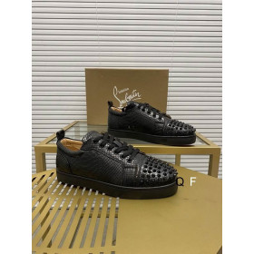 Christian Louboutin Louis Junior Spikes Orlato Sneakers Python Embossed Calfskin Black