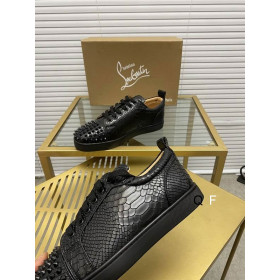 Christian Louboutin Louis Junior Spikes Orlato Sneakers Python Embossed Calfskin Black
