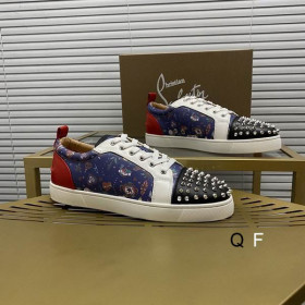 Christian Louboutin Louis Junior Spikes Sneakers Floral Print Leather Multicolor