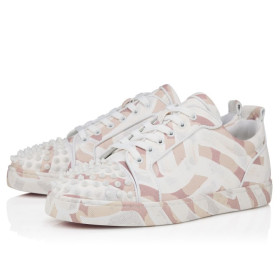 Christian Louboutin Louis Junior Spikes Sneakers Gaagal coated canvas Leche