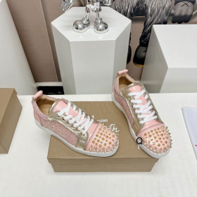 Christian Louboutin Louis Junior Spikes Sneakers Glitter And Patent Leather Pink