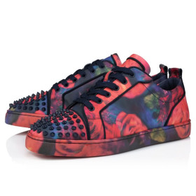 Christian Louboutin Louis Junior Spikes Sneakers Roses Printed Calf Leather And Spikes Multicolor