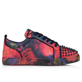 Christian Louboutin Louis Junior Spikes Sneakers Roses Printed Calf Leather And Spikes Multicolor