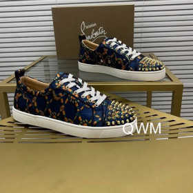 Christian Louboutin Louis Junior Spikes Sneakers Satin Snake-link Blue