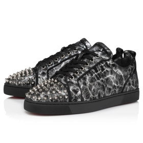 Christian Louboutin Louis Junior Spikes Sneakers Storm Printed Calf Leather And Spikes Black