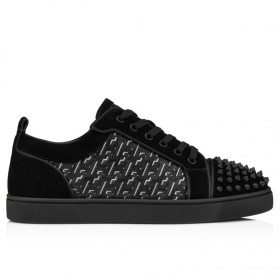 Christian Louboutin Men's Louis Junior Spikes Sneakers Suede Black