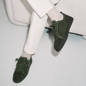 Christian Louboutin Louis Junior Spikes Sneakers Veau Velours Tennessee Green