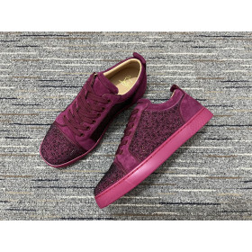 Christian Louboutin Louis Junior Strass Sneakers Suede Leather Burgundy