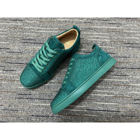 Christian Louboutin Louis Junior Strass Sneakers Suede Leather Green