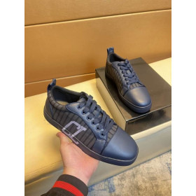 Christian Louboutin Louis Junior Varsimax Sneakers Leather-trim Navy Blue