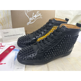 Christian Louboutin Louis Laminato Dino High-top Sneakers Calfskin Black Gold