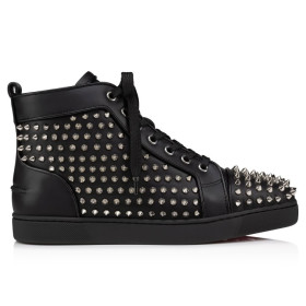 Christian Louboutin Louis Night Spikes High-Top Sneakers Calf and Nappa Leather Black