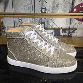 Christian Louboutin Louis Orlato Flat High-Top Women Sneakers Glitter Fabric Gold