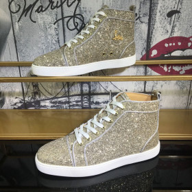Christian Louboutin Louis Orlato Flat High-Top Women Sneakers Glitter Fabric Gold