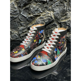 Christian Louboutin Louis Orlato High-Top Sneakers Pattern Calf Leather Multicolor