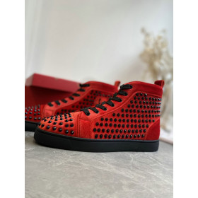 Christian Louboutin Louis Orlato High-Top Sneakers Spikes Veau Velous Black Red