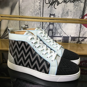 Christian Louboutin Louis Orlato High-Top Sneakers Suede Jacquard Woven Multicolor